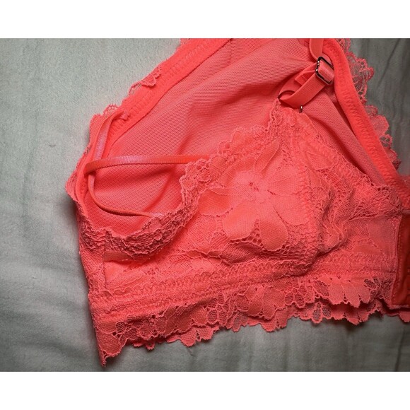 AERIE Bright Neon Pink Lace Triangle Wireless Romantic Bralette‎ SIZE XL NWT - Picture 3 of 6